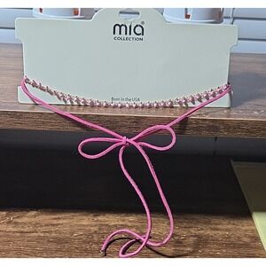 MIA Collection Pink Beaded Wrap Choker Y2K Tie Necklace Adjustable Boho New